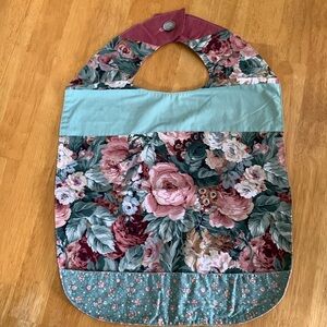NEW Adult Handmade Bib Green Floral Pocket Elderly